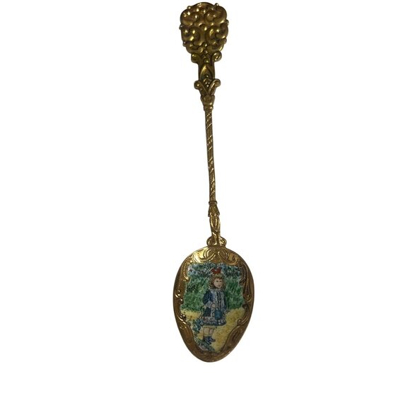 Vintage Decorative Gold-Plated Souvenir Spoon Czechoslovakia With Enamel Artwork - Picture 1 of 5